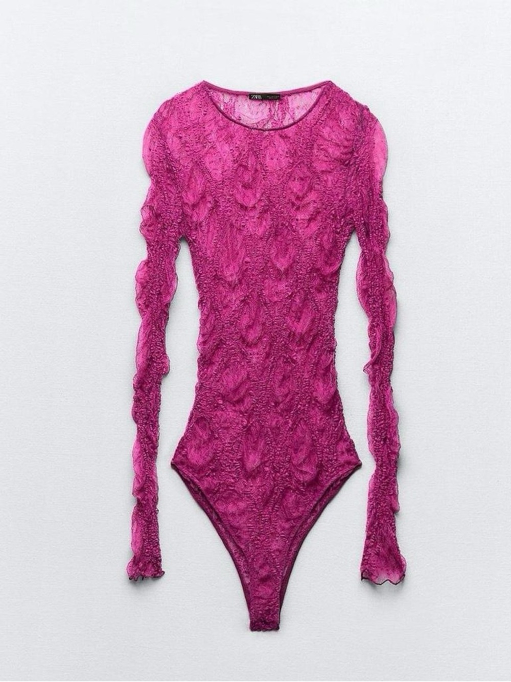 Zara Bright Magenta Lace Long-Sleeve Bodysuit